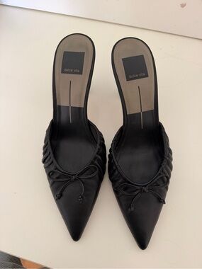 Dolce Vita Black Pointed-Toe Bow Slide Mules